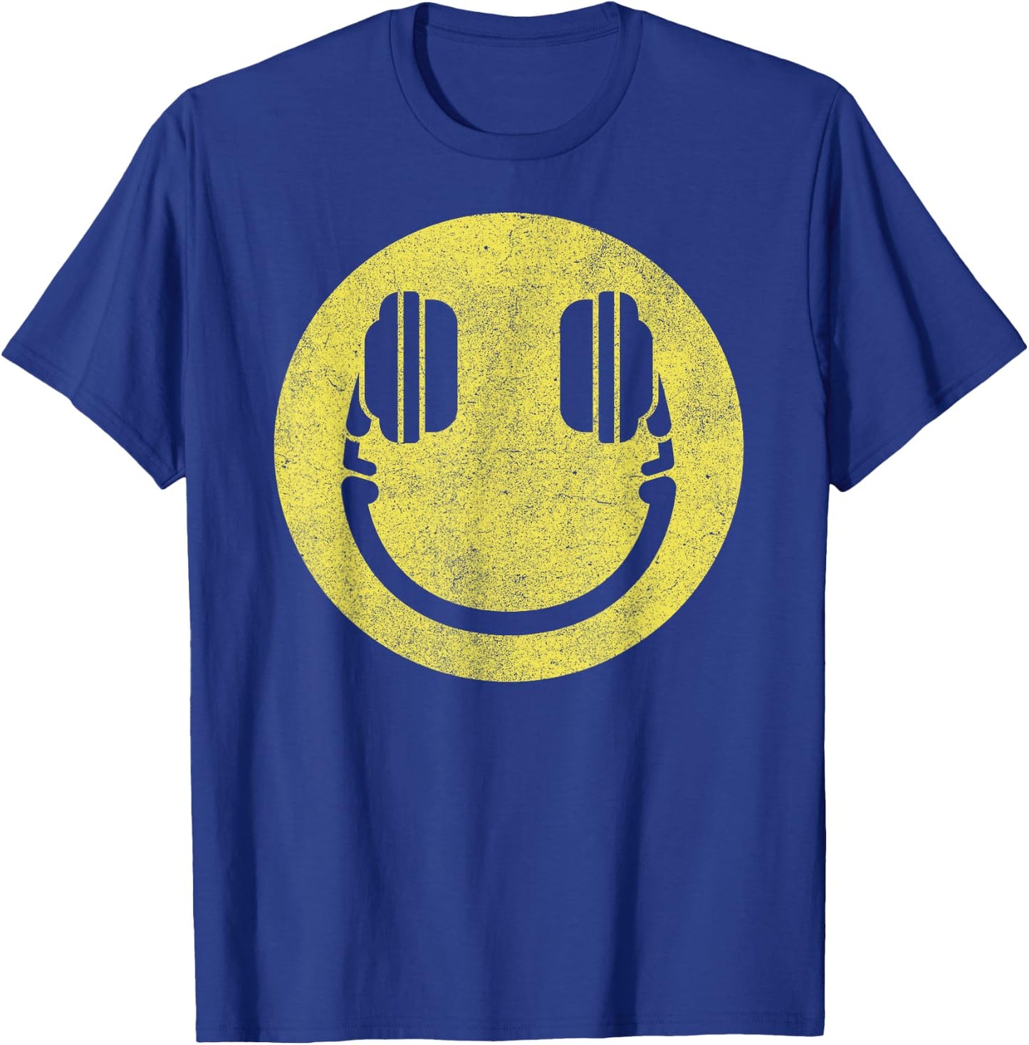 Happy Face Headphones – Audiophile Smile Funny Music Lover T-Shirt - T-Shirt | Royal