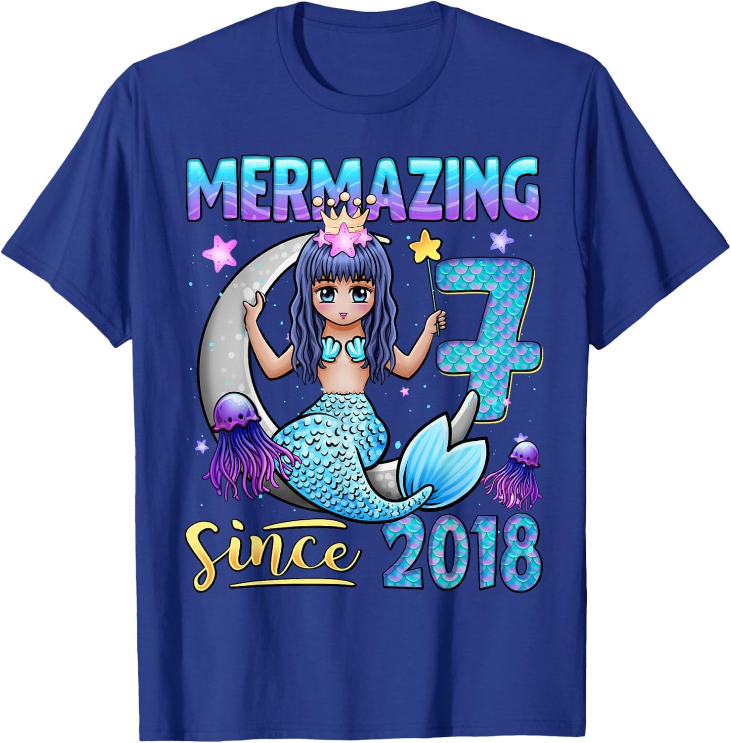 Mermaid Birthday Shirt 7 Years Old Mermaid 7th Birthday Girl T-Shirt - T-Shirt | Royal