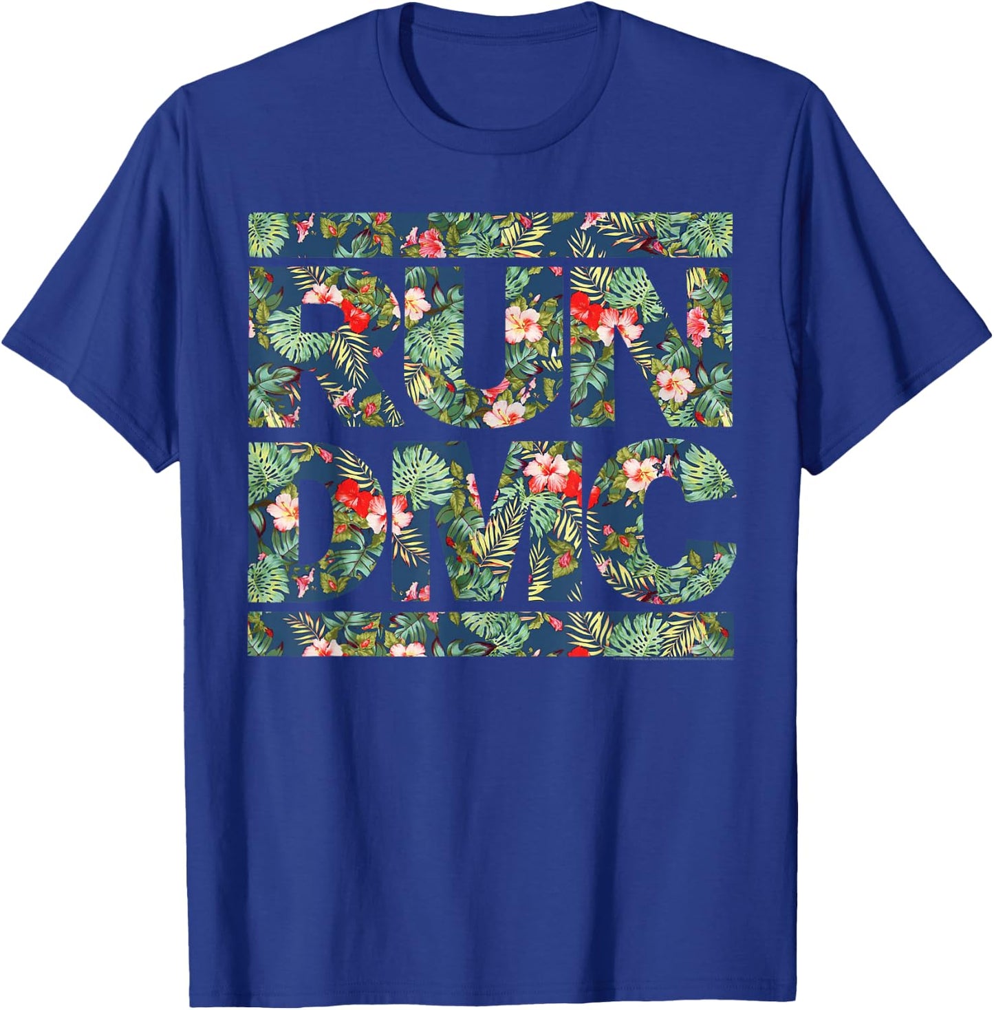 Run DMC Offizielles florales blaues Logo T-Shirt - T-Shirt | Royal