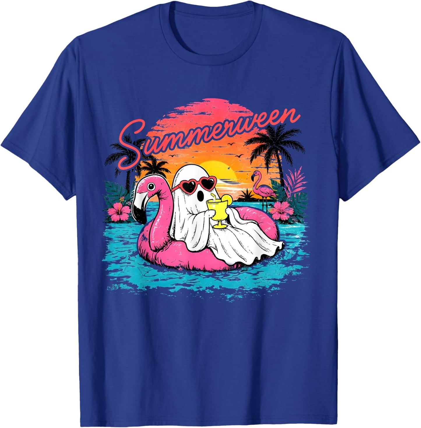 Summerween Funny Ghost Summer Halloween Vacation T-Shirt - T-Shirt | Royal