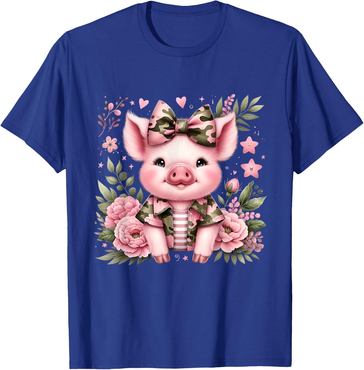 Cute Pig Camouflage Old Camo Bow Camo Coquette Bow Hunting T-Shirt - T-Shirt | Royal