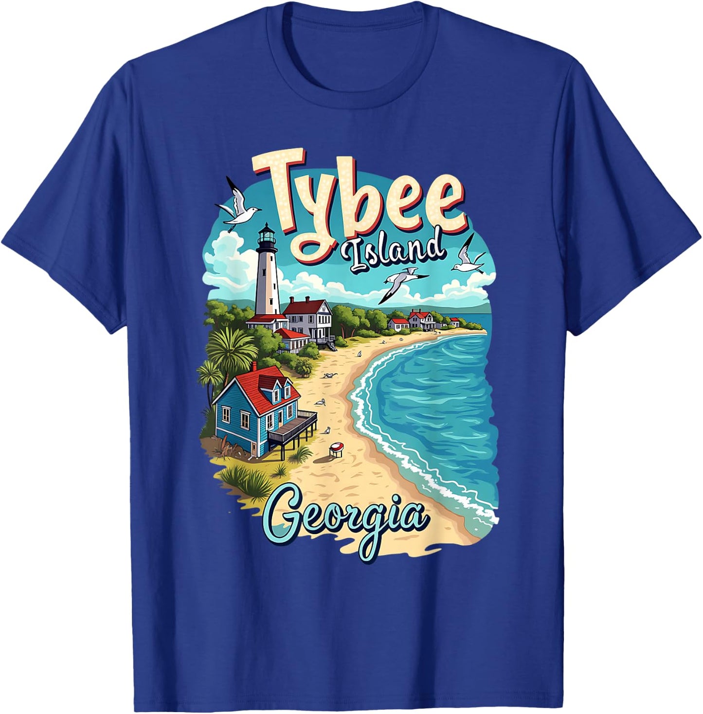 Vacation Beach Scene Tybee Island Georgia T-Shirt - T-Shirt | Royal