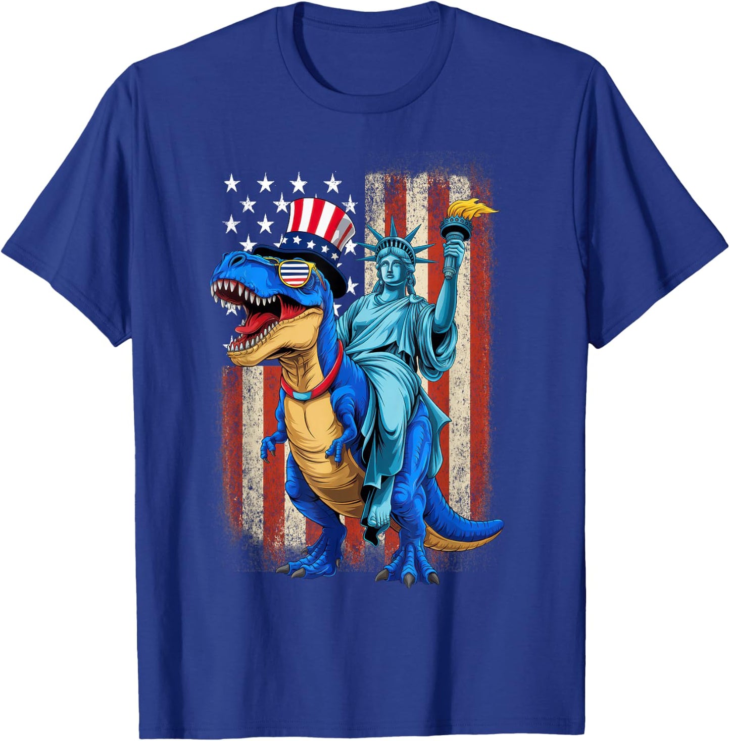 Dino Statue Of Liberty American Flag 4th Of July T-Shirt - T-Shirt | Royal