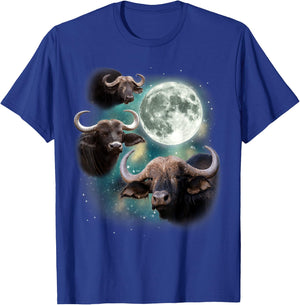 Three Water Buffaloes Moon | 3 Wild Buffaloes Howling Meme T-Shirt - T-Shirt | Royal