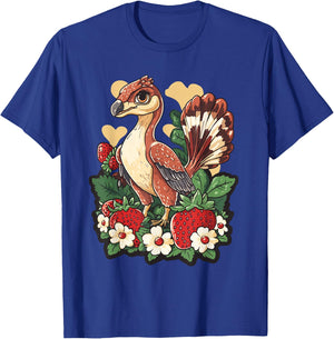 Anchiornis Dinosaur with Strawberries Dino Lover T-Shirt - T-Shirt | Royal