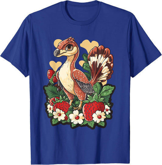 Anchiornis Dinosaur with Strawberries Dino Lover T-Shirt - T-Shirt | Royal