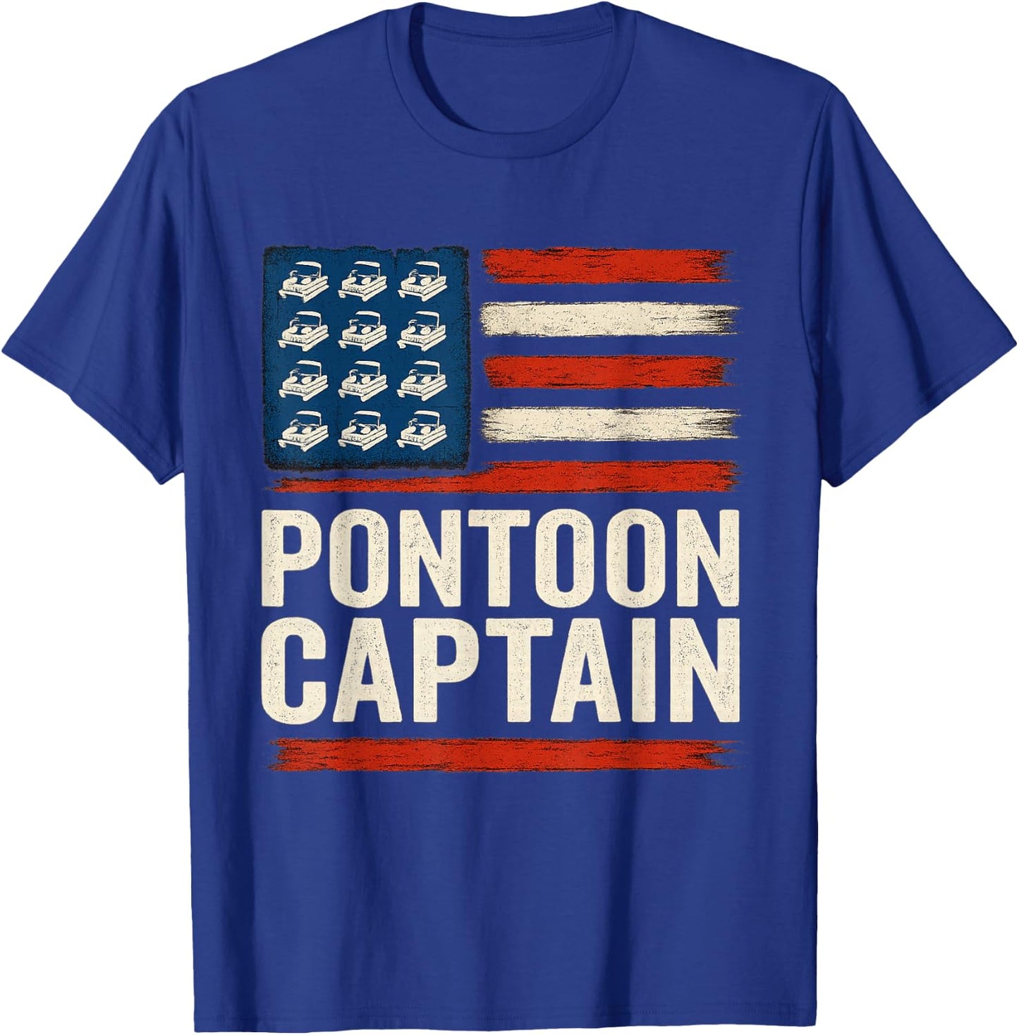 Pontoon Captain Boating American Flag Patriotic 4th of July T-Shirt - T-Shirt | Royal