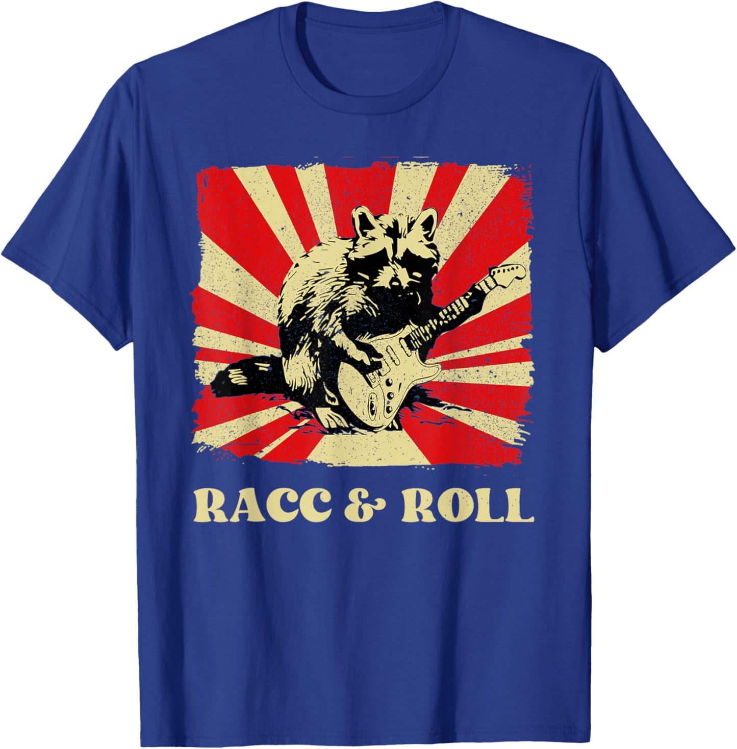 Funny Raccoon Playing Banjo Guitar Racc and Roll Cute Racoon T-Shirt - T-Shirt | Royal