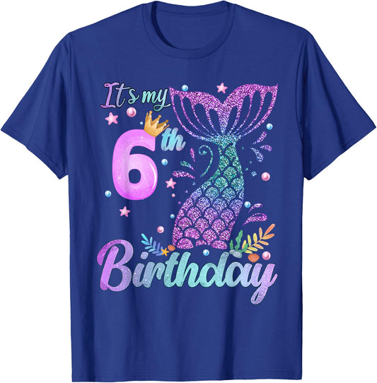 It's My 6th Birthday Mermaid Girl Theme 6 Years Old T-Shirt - T-Shirt | Royal