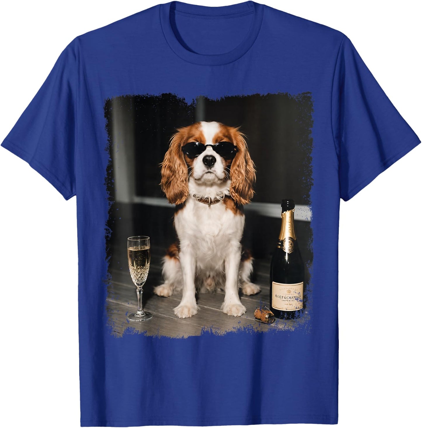 Funny Dog Meme Cavalier King Charles Drinking Champagne T-Shirt - T-Shirt | Royal