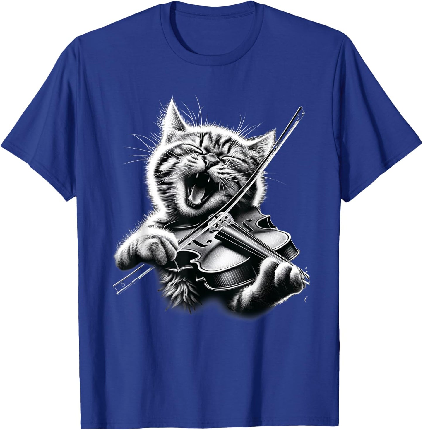 Funny Orchestra Musician Violinist Rock Cat Playing Violin , Black, S T-Shirt - T-Shirt | Royal