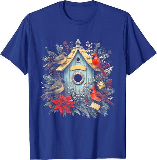 Birdhouse Cardinal Winter Birds Lover Christmas Birdwatcher T-Shirt - T-Shirt | Royal