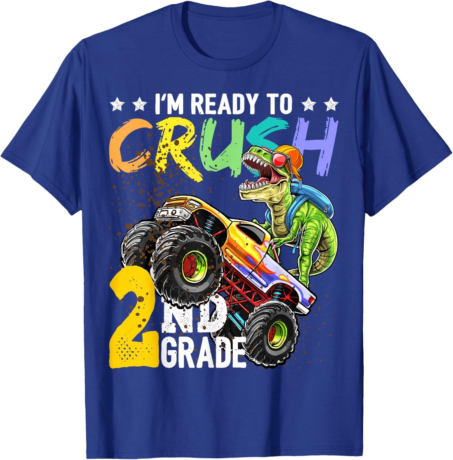 Crush 2nd Grade Dinosaur Monster Truck Back to School Boys T-Shirt - T-Shirt | Royal