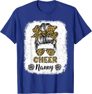 Cheer Nanny Leopard Messy Bun Cheerleader Bleached T-Shirt - T-Shirt | Royal