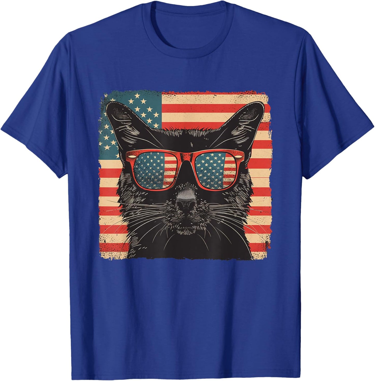 Black cat America Flag Fourth of July Lovers T-Shirt - T-Shirt | Royal