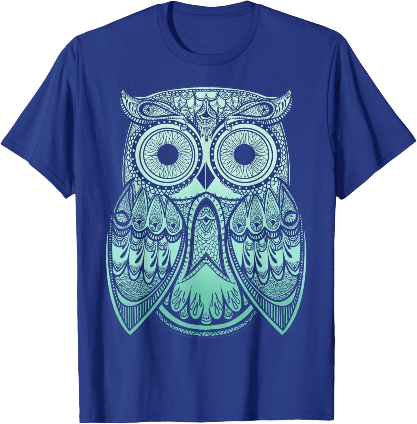 Teal Gradient Paisley Henna Owl Bohemian T-Shirt - T-Shirt | Royal