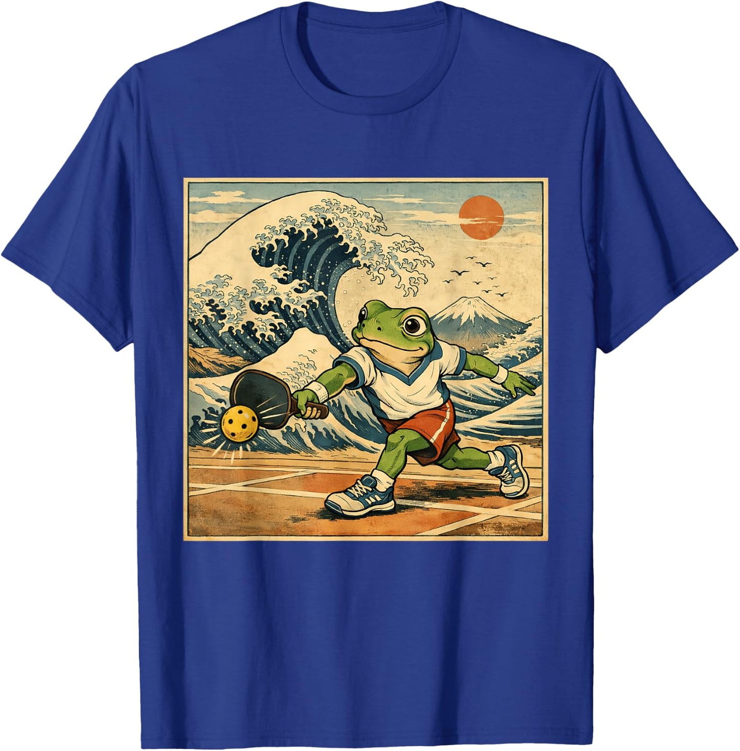 Japanese Traditional Retro Waves Mountain Pickleball Frog T-Shirt - T-Shirt | Royal