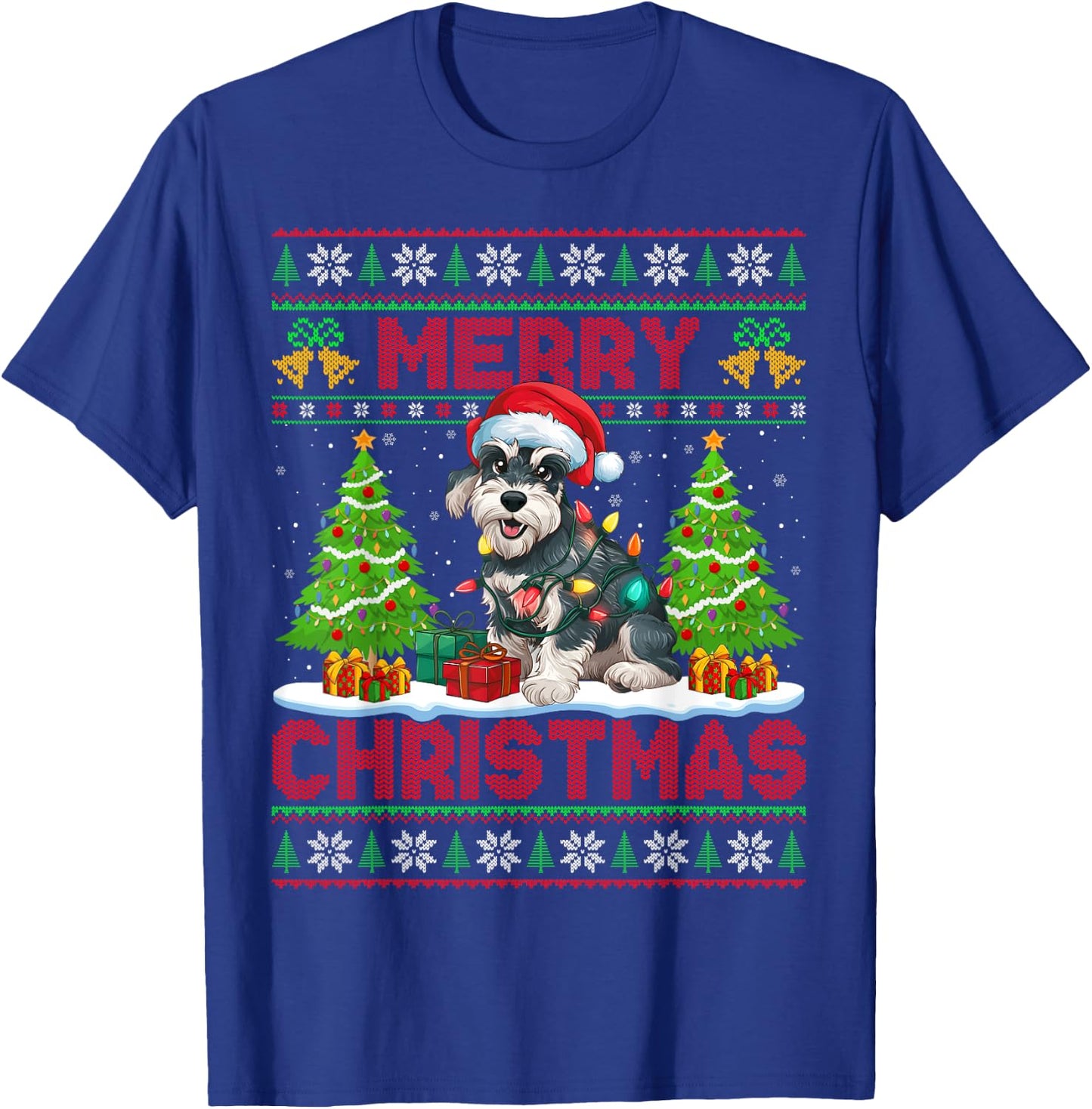 Xmas Tree Ugly Santa Miniature Schnauzer Dog Christmas Women Kids T-Shirt - T-Shirt | Royal