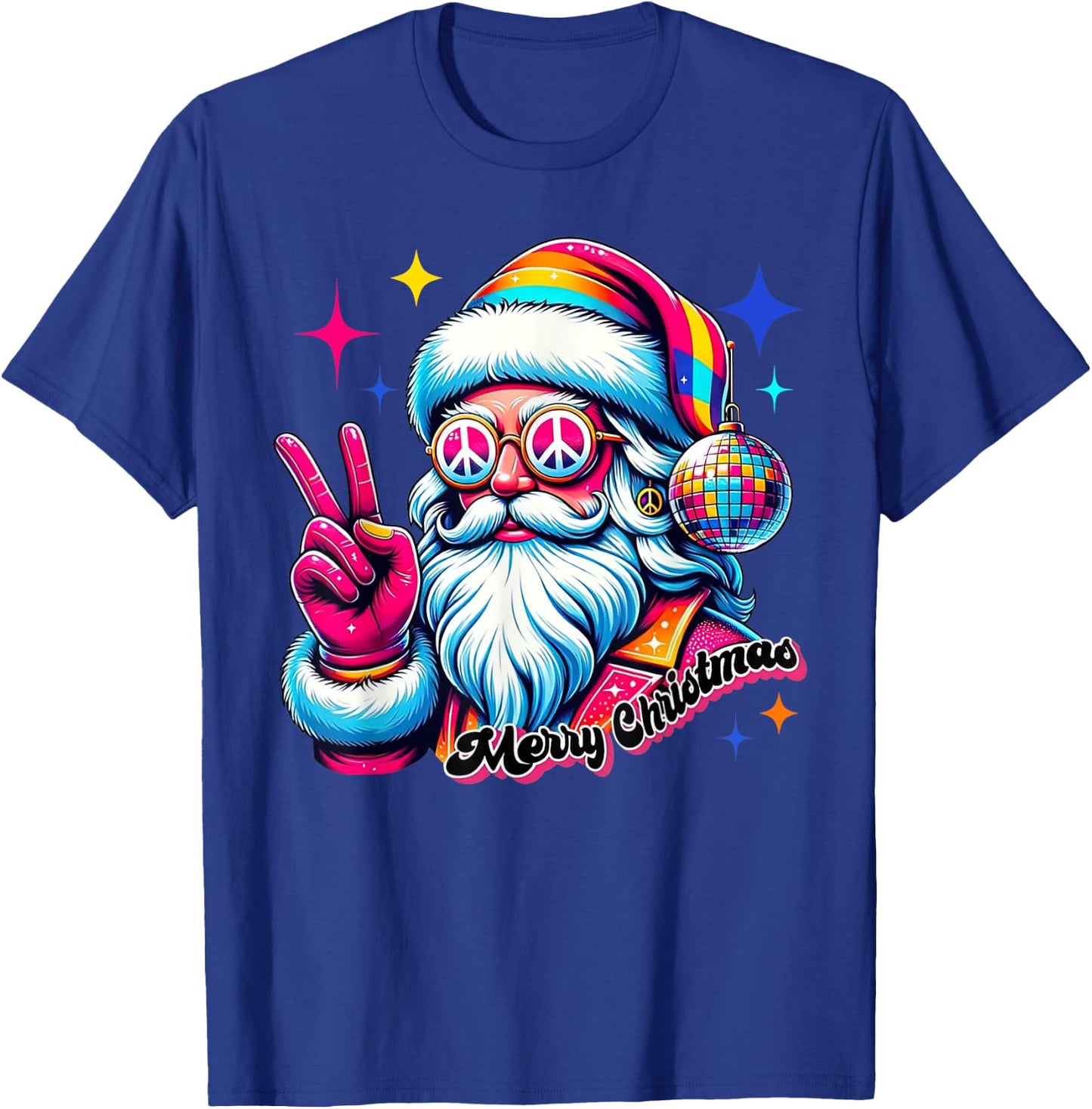 Colorful Santa Claus Peace Sign Hippie Christmas Holiday T-Shirt - T-Shirt | Royal