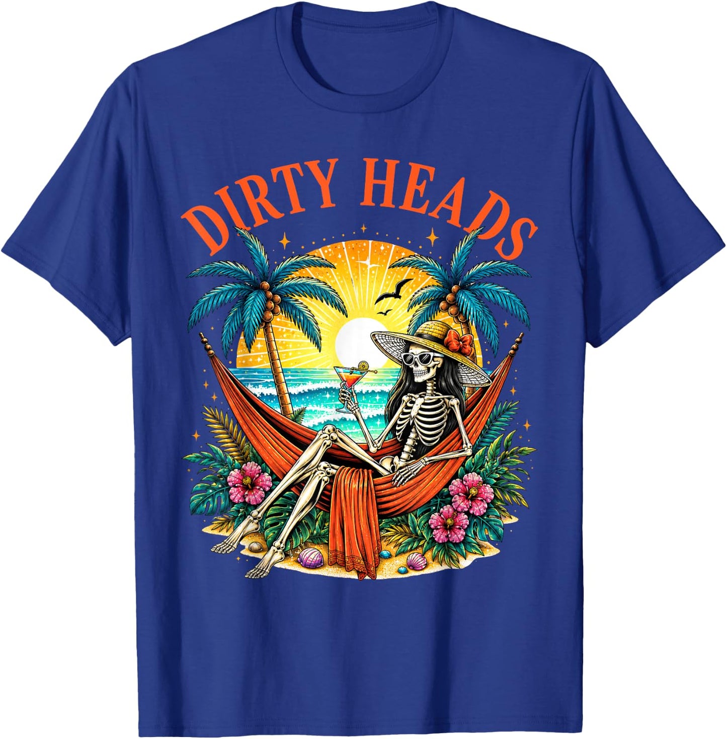 Dirty Heads Skeleton Women Beach Funny Summer Vacation T-Shirt - T-Shirt | Royal