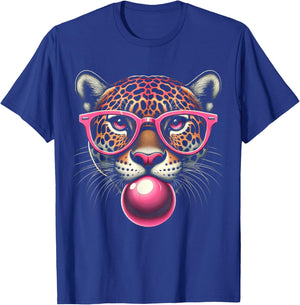 Cool Jaguar Face Eating Gum And Makes A Bubble Cute Jaguar T-Shirt - T-Shirt | Royal