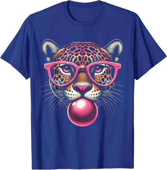 Cool Jaguar Face Eating Gum And Makes A Bubble Cute Jaguar T-Shirt - T-Shirt | Royal