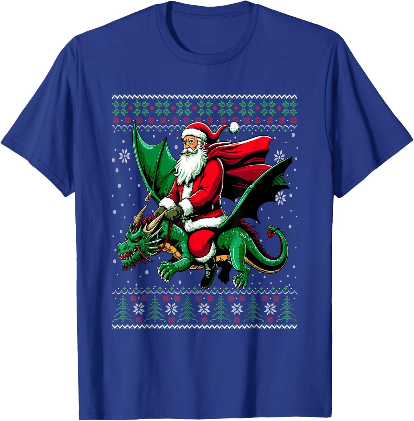Christmas Santa Riding Dragon Ugly Christmas Sweater T-Shirt - T-Shirt | Royal