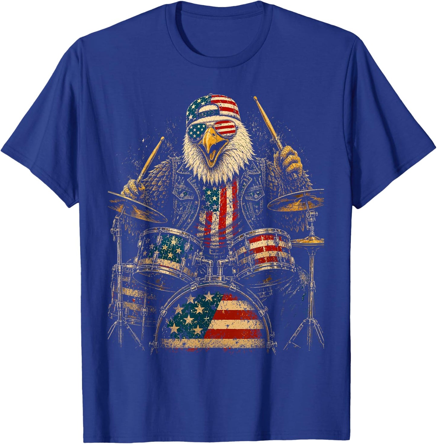 4th of July Patriotic Eagle Drummer 1776 2026 T-Shirt - T-Shirt | Royal