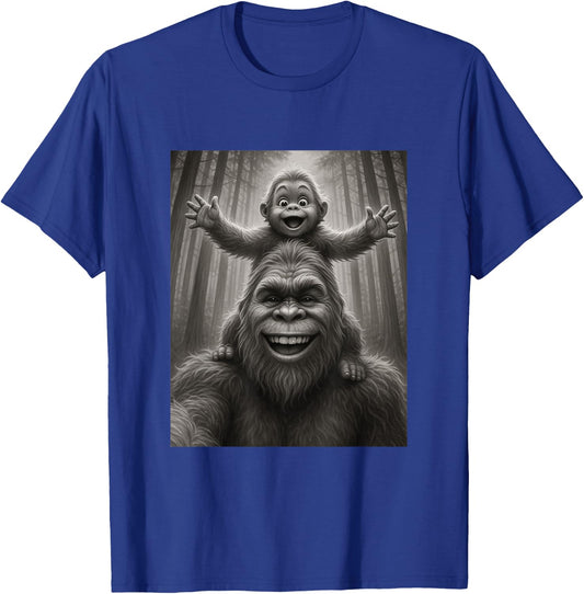 Funny Father Bigfoot Sasquatch and His Kid Happy Fathers Day T-Shirt - T-Shirt | Royal