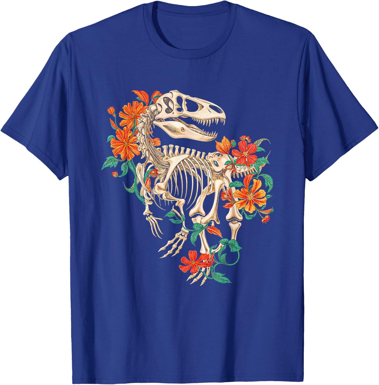Rex Skeleton Dinosaur Flowers Dino Skeleton Nature T-Shirt - T-Shirt | Royal