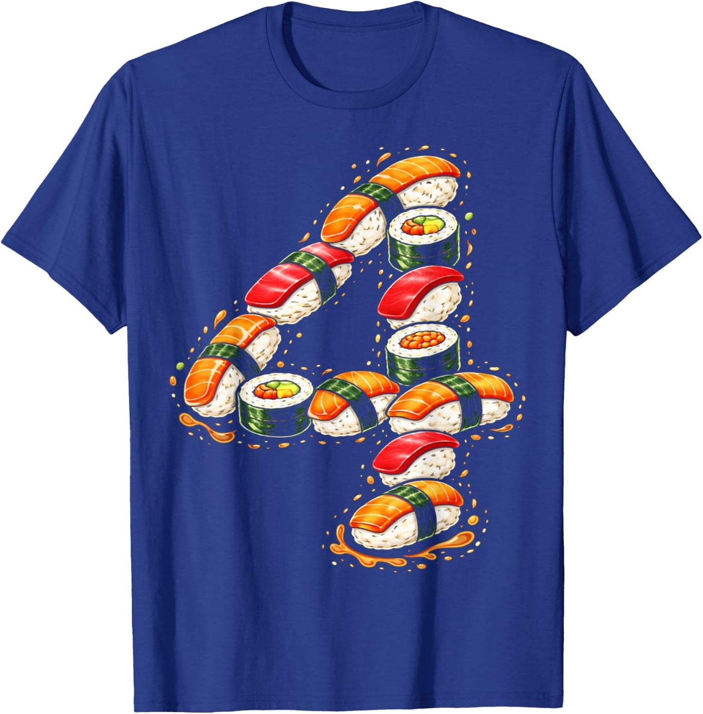 Four 4yr 4th Birthday Sushi Kawaii Cuisine 4 Year Old Girls T-Shirt - T-Shirt | Royal