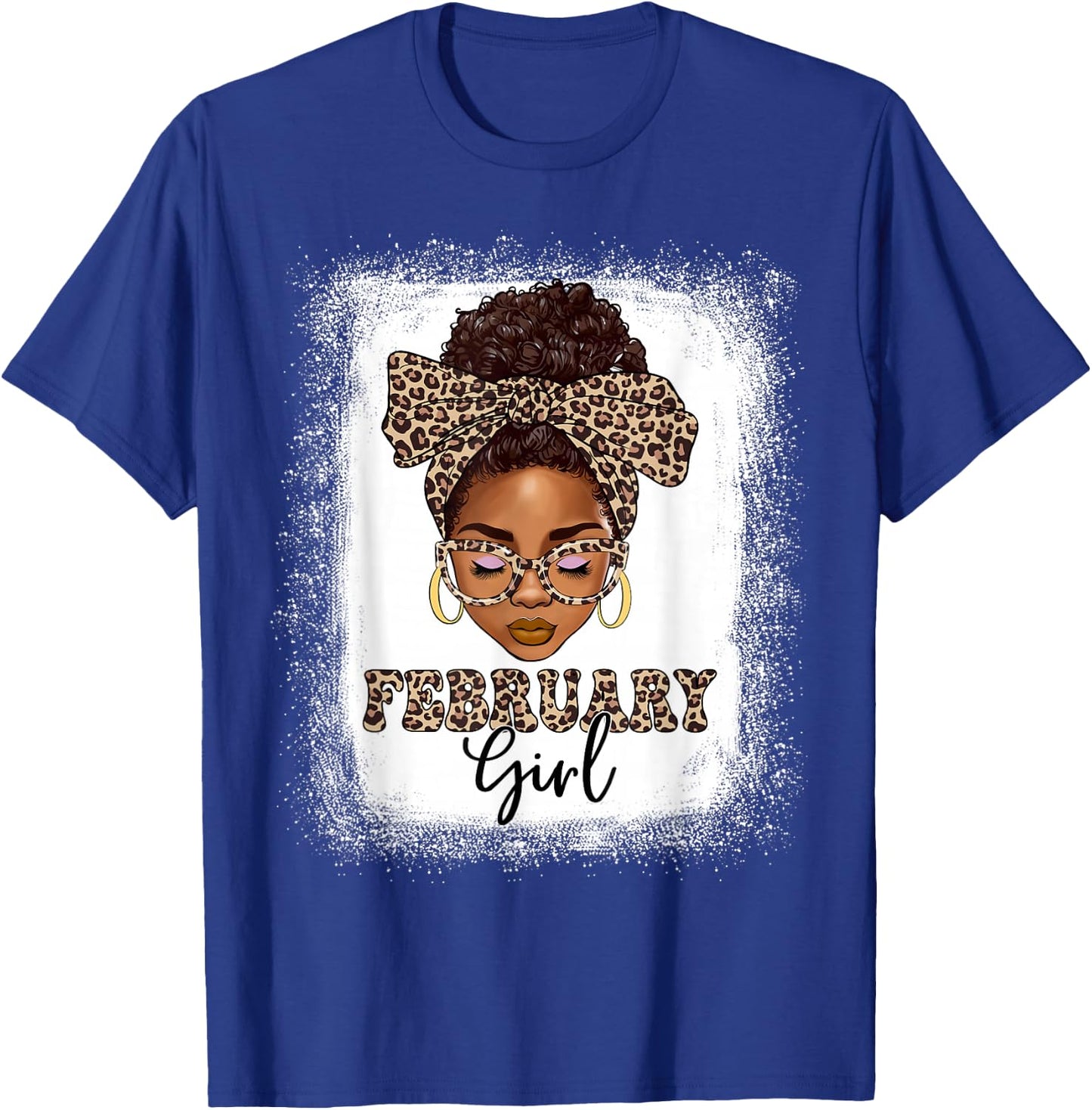 February Girls Afro Messy Bun Bleached Black Women Birthday T-Shirt - T-Shirt | Royal