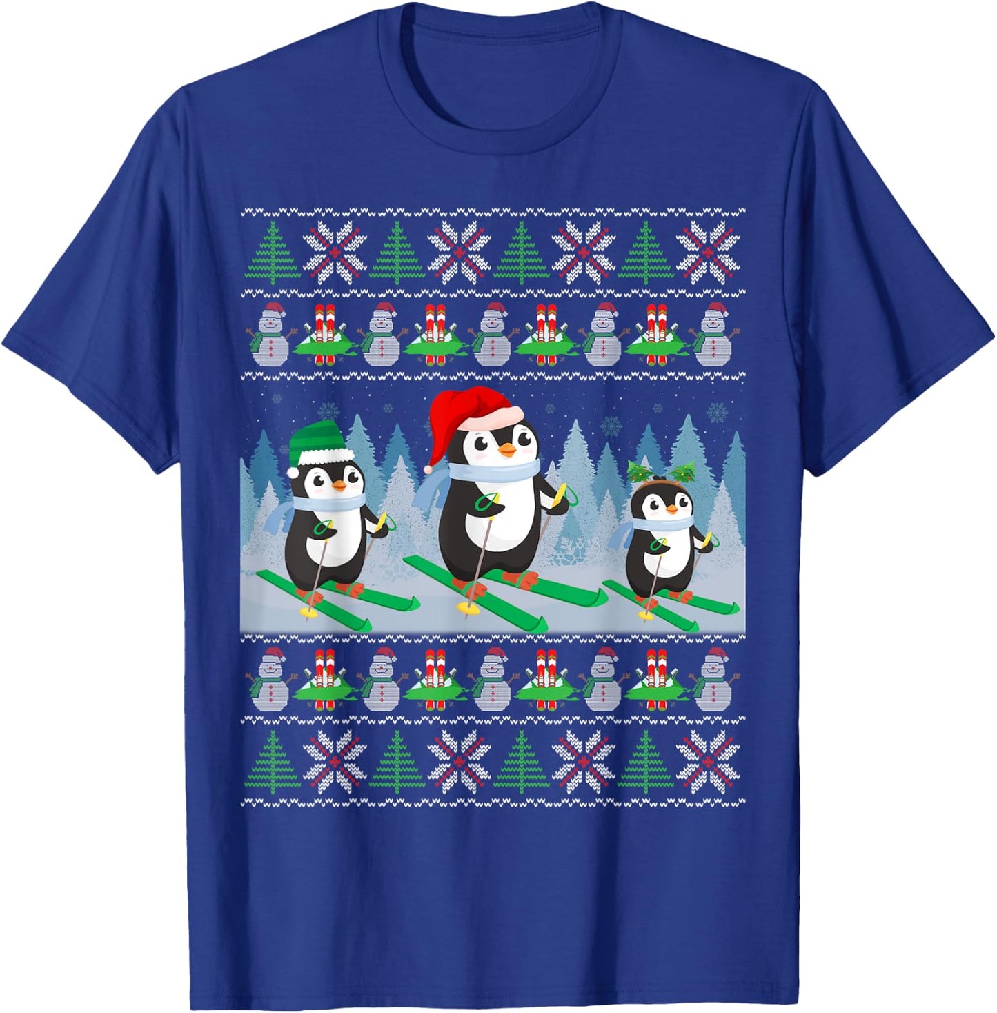Penguin Skiing Ugly Christmas Sweater Sports Penguin Santa T-Shirt - T-Shirt | Royal
