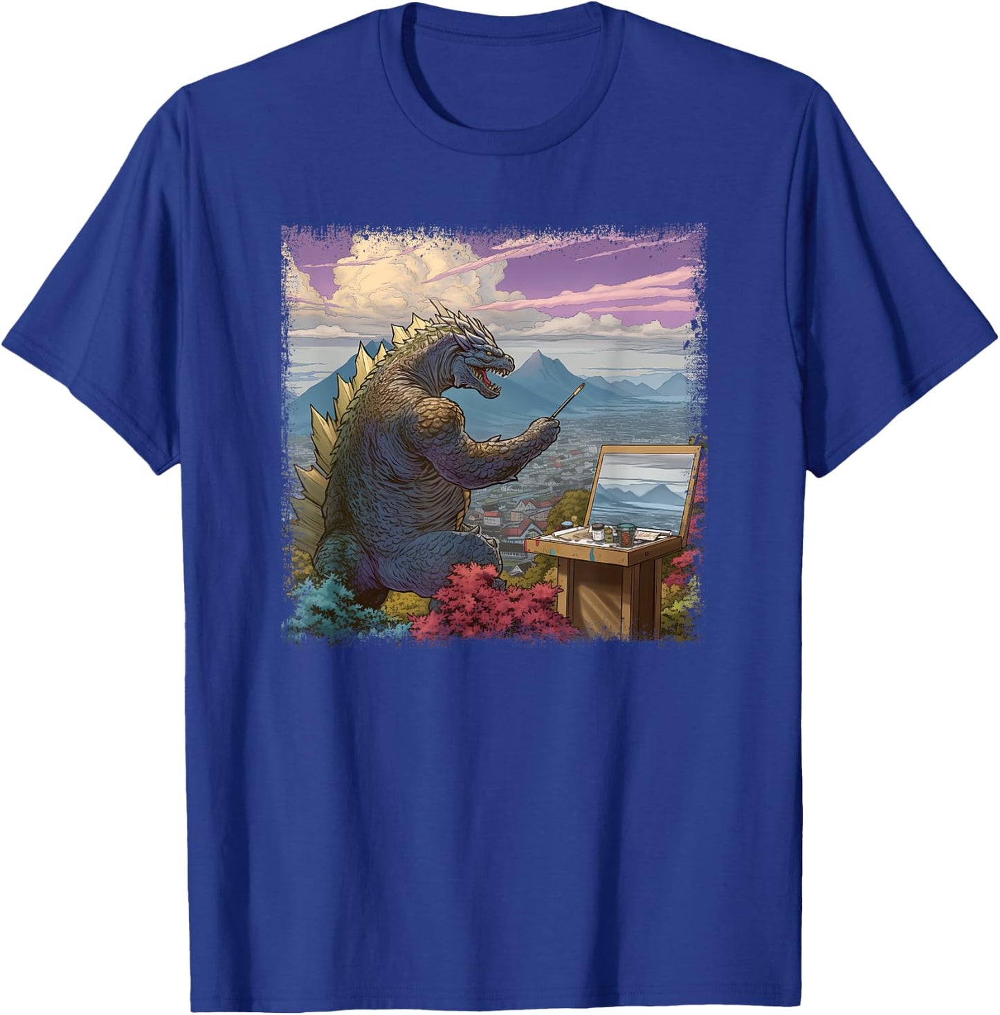 Kaiju Painting a Landscape Funny Monster Artist Art T-Shirt - T-Shirt | Royal