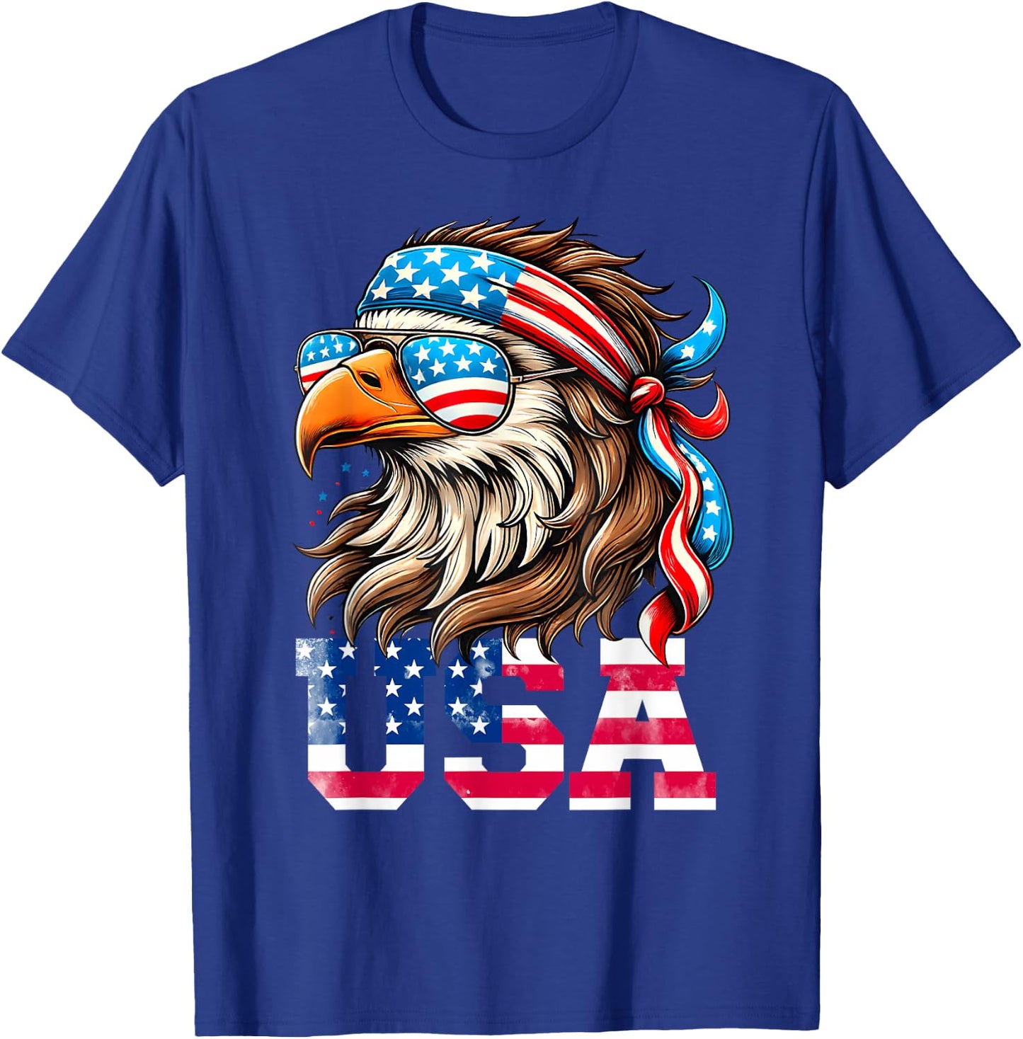 USA American Flag Men Women Kids Eagle Mullet Patriotic T-Shirt - T-Shirt | Royal