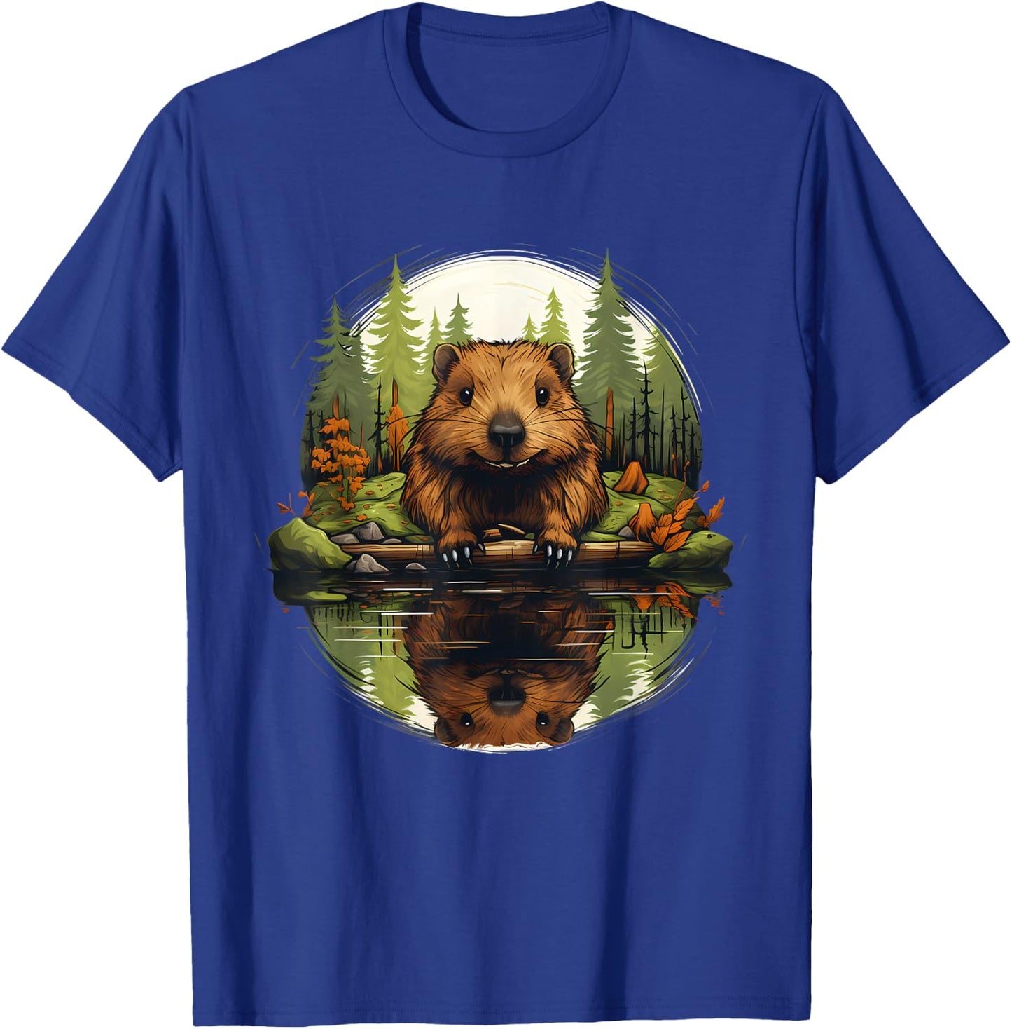 Beaver Nature Animal Lover Artwork Forest Motif Wildlife T-Shirt - T-Shirt | Royal