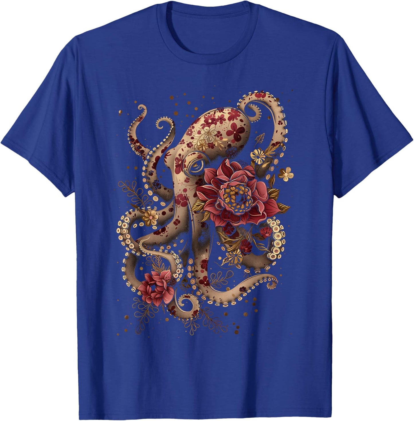 Octopus Floral Vintage Flowers Squid Kraken Scuba Diving T-Shirt - T-Shirt | Royal