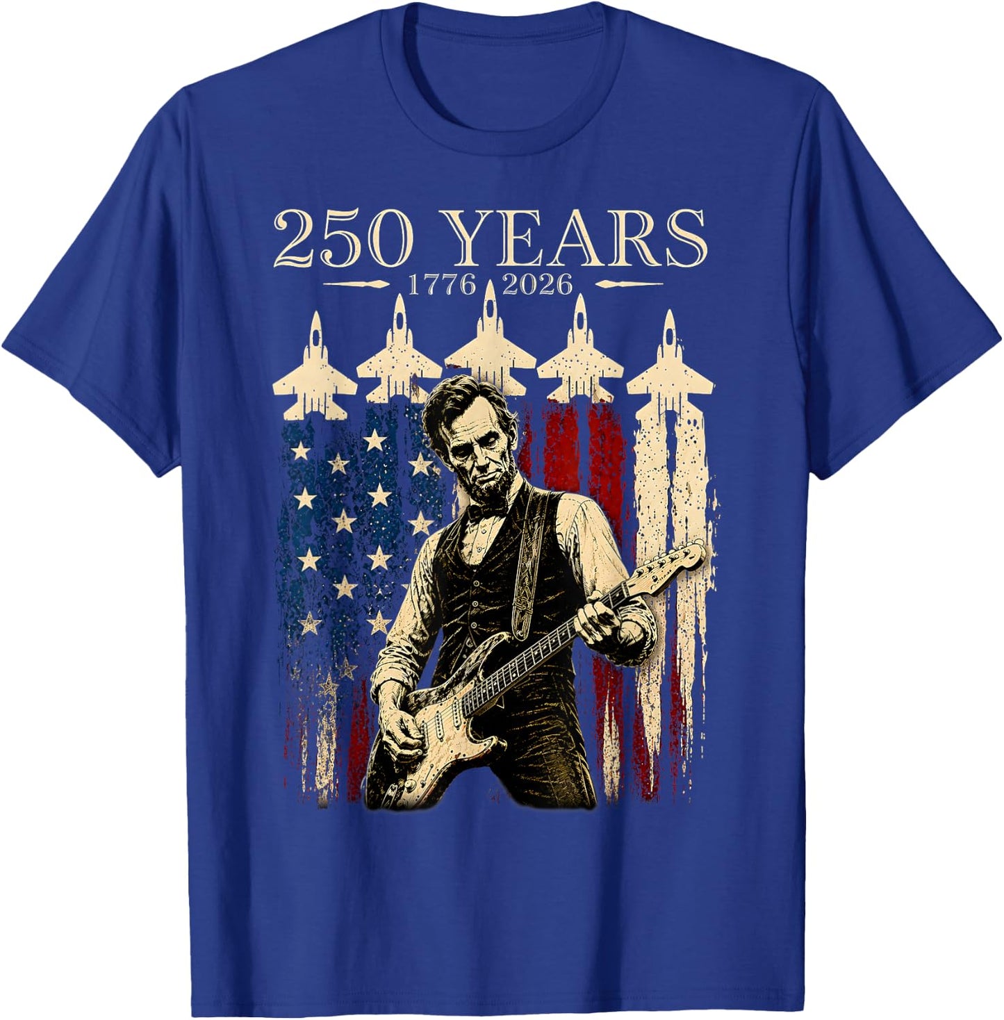 Vintage Abraham Lincoln Abe Lincoln Playing Guitar 250 Years T-Shirt - T-Shirt | Royal