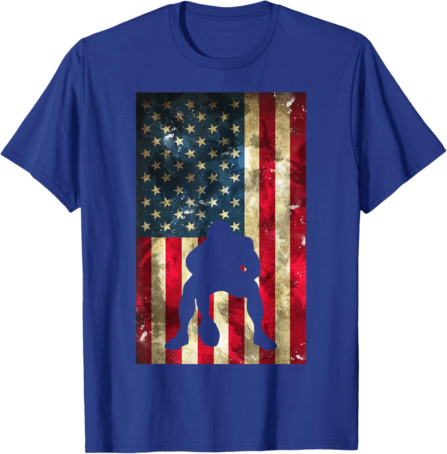 American Football Lineman - Offensive Player On USA Flag T-Shirt - T-Shirt | Royal
