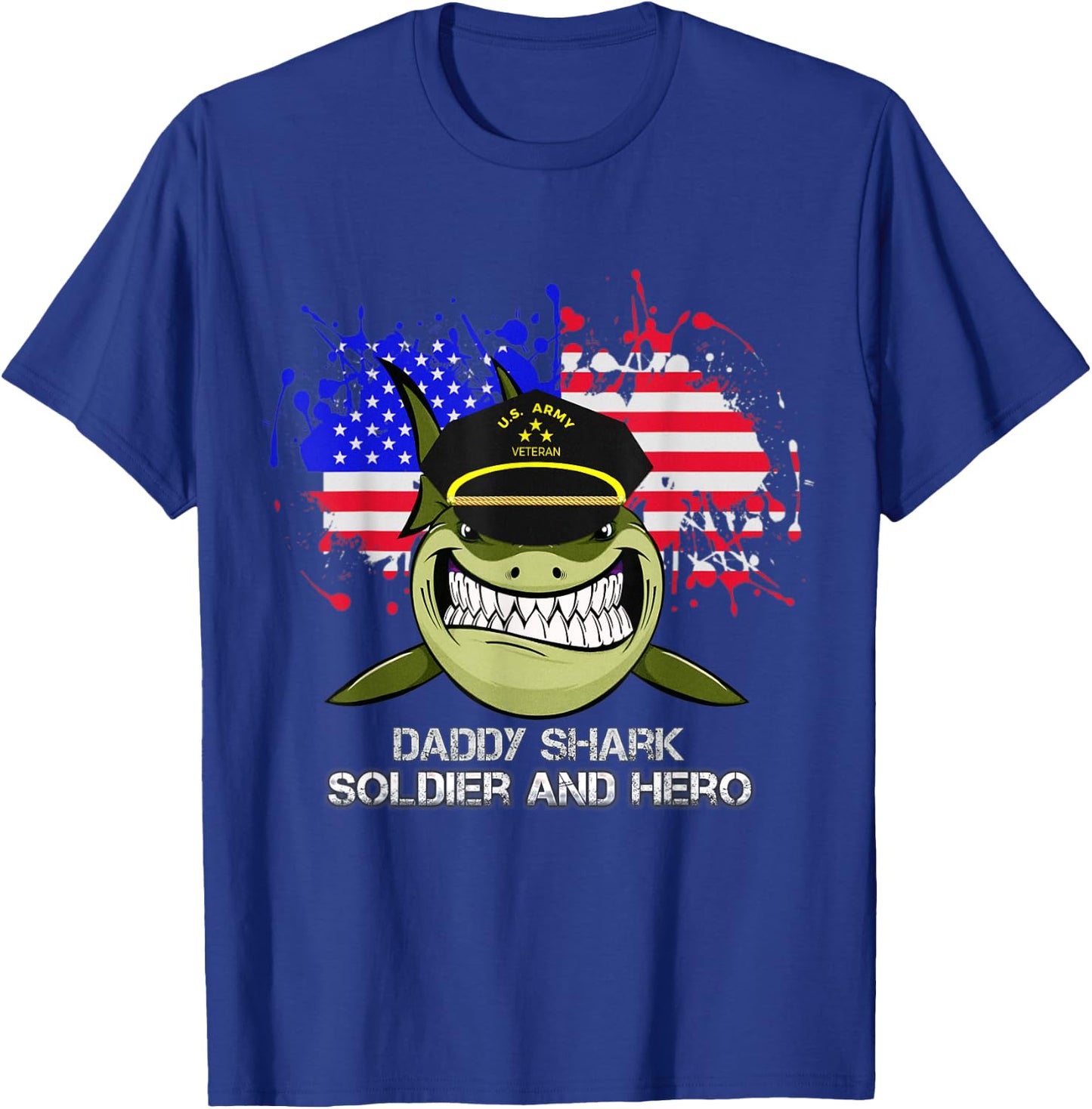 Daddy Shark U.S. army veteran For 4th of July T-Shirt - T-Shirt | Royal