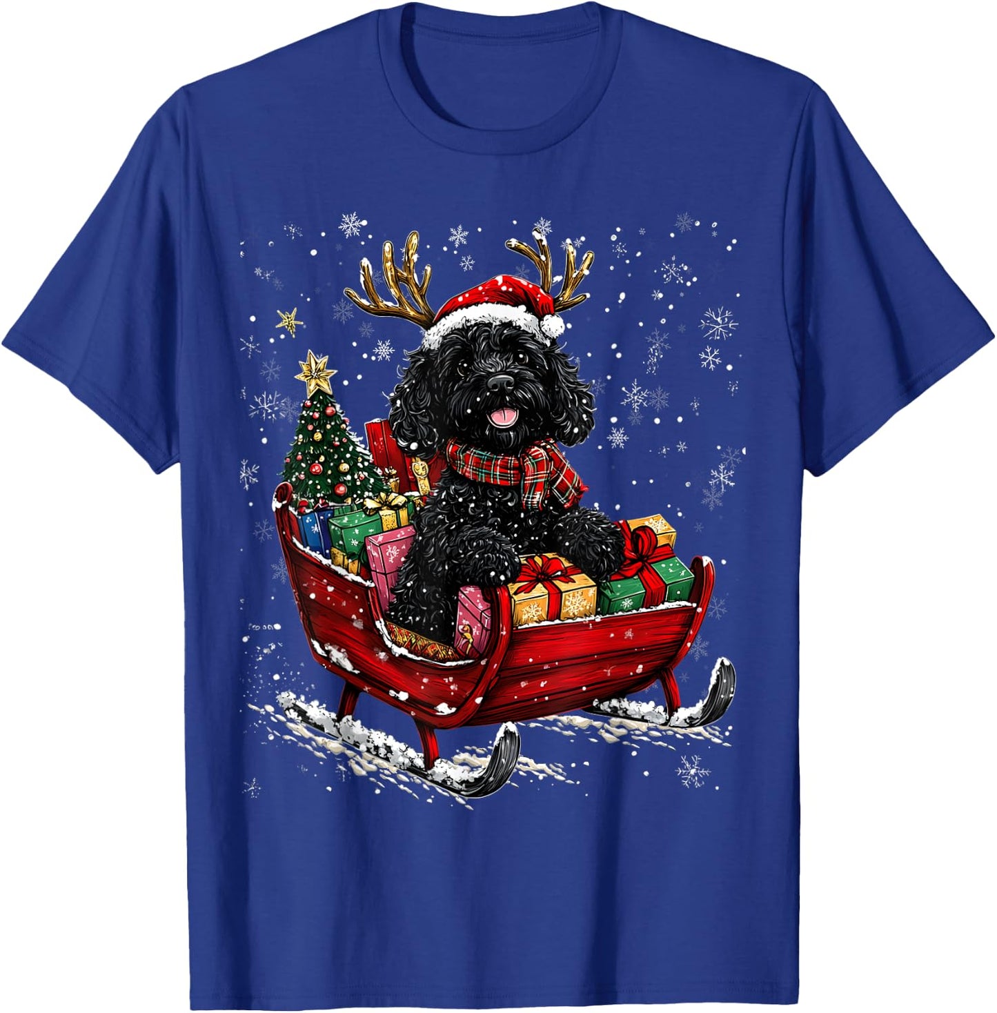Santa Goldendoodle reindeer Light Christmas T-Shirt - T-Shirt | Royal