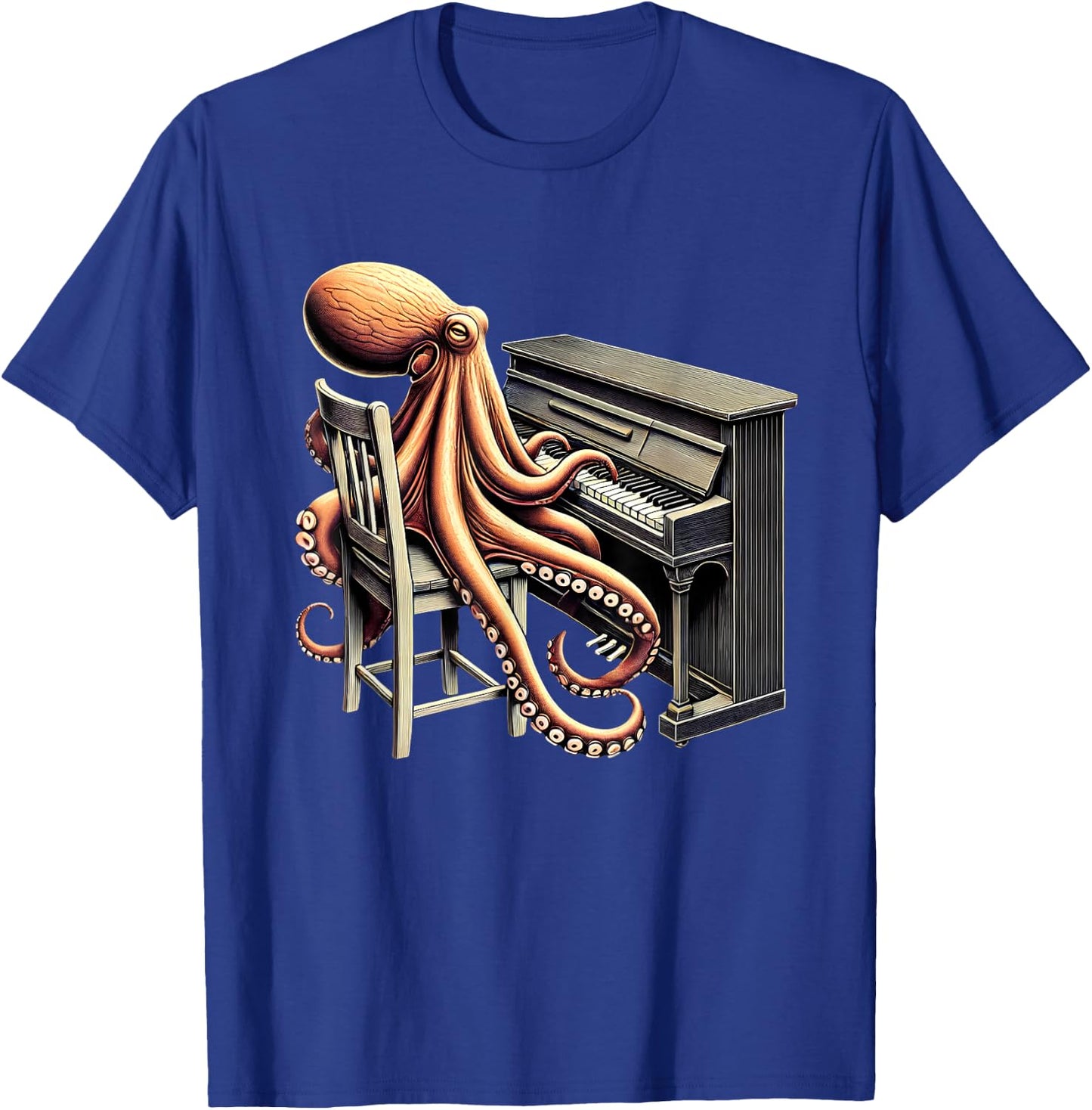 Vintage Octopus Playing Piano Pianist Piano Player T-Shirt - T-Shirt | Royal