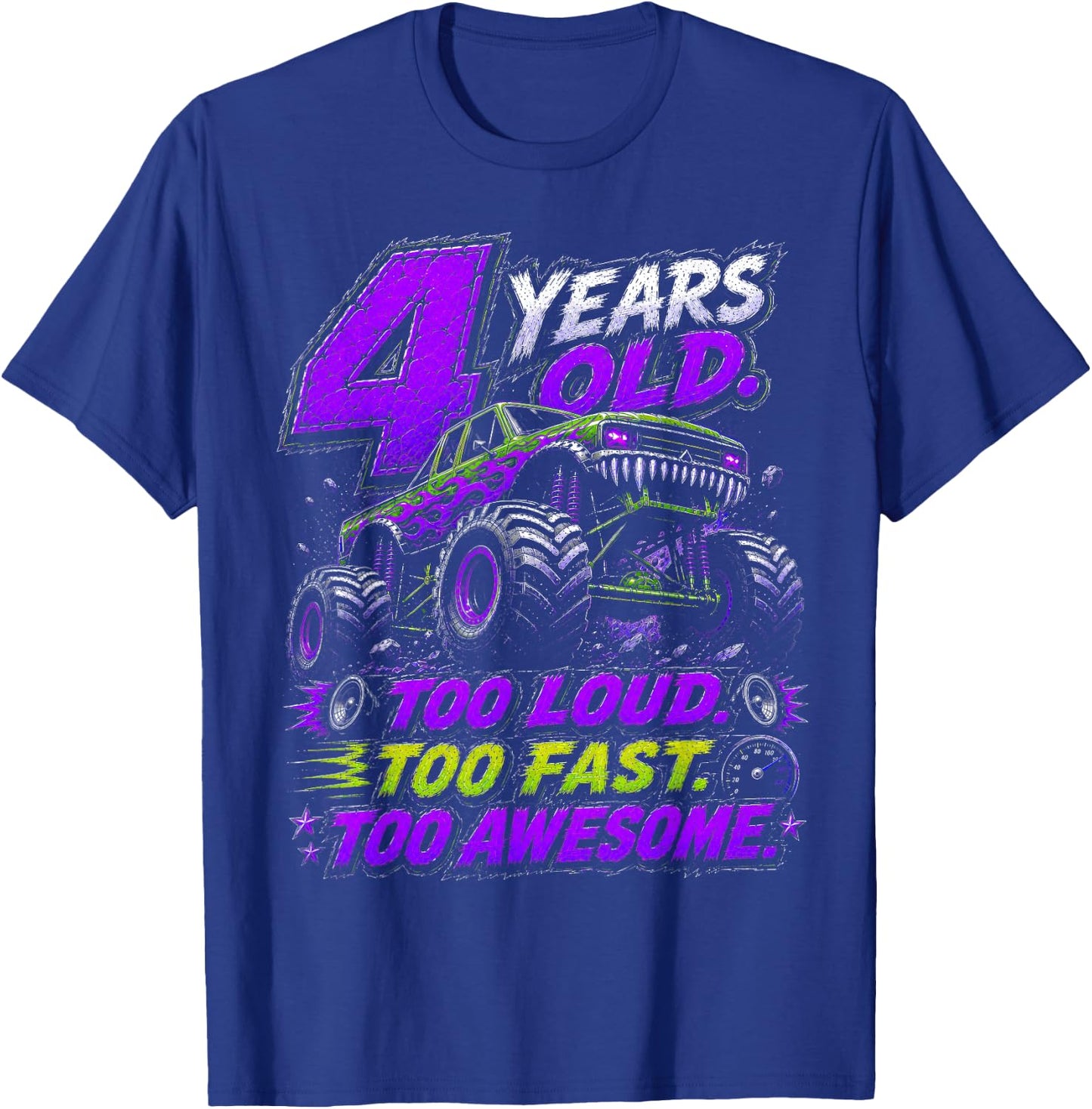 Monster Truck 4th Birthday Shirt 4 Year Old 4th Birthday Boy T-Shirt - T-Shirt | Royal
