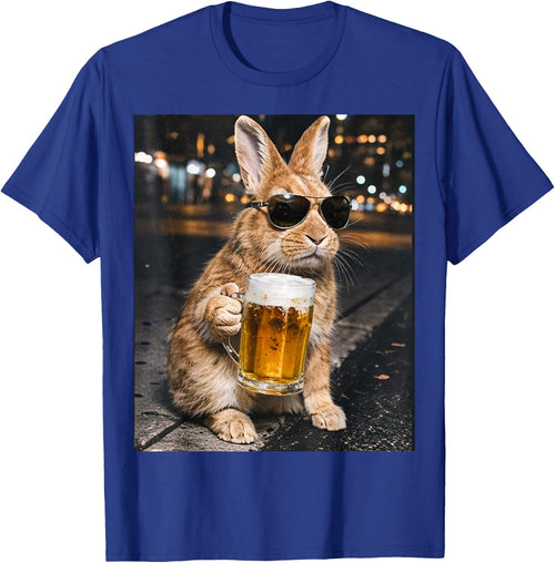 Lustiger Hase trinkt Bier mit Sonnenbrille Frohe Ostern