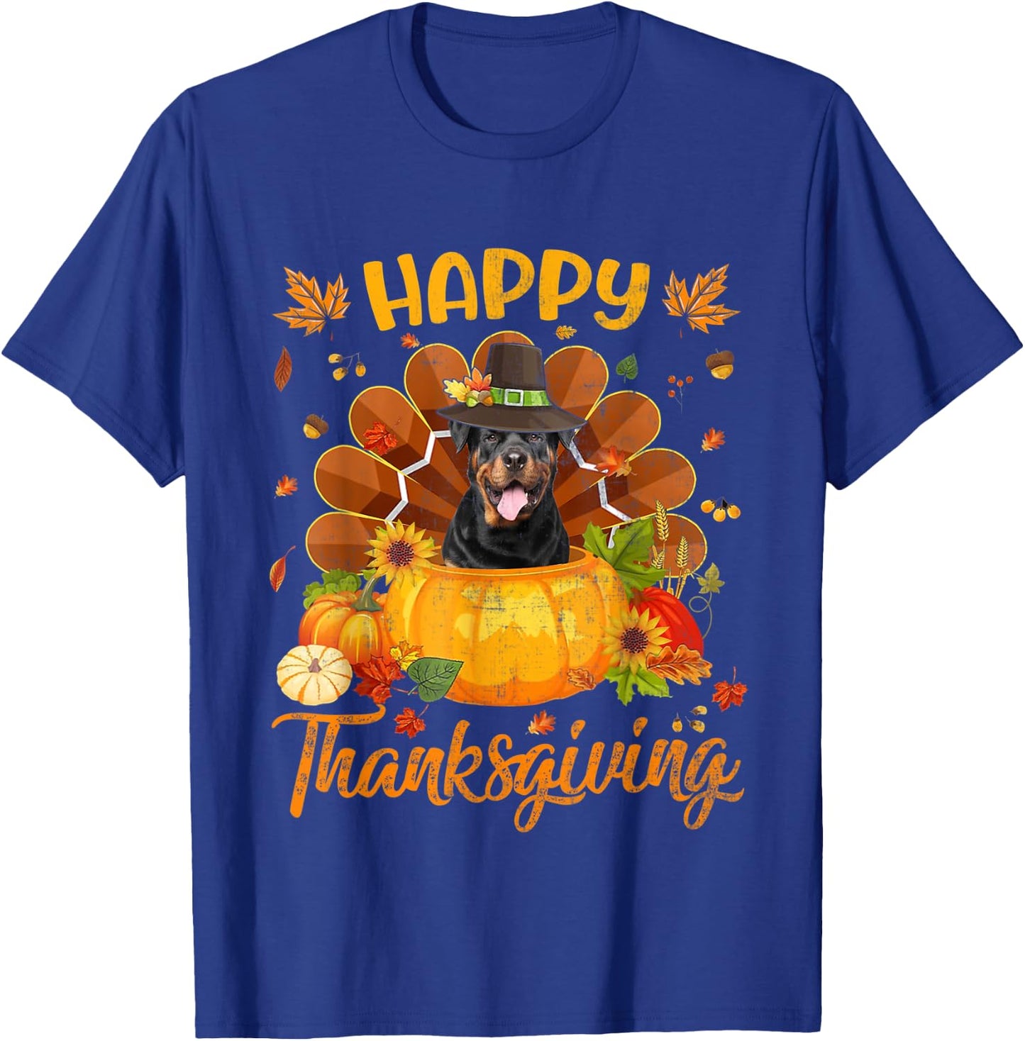 Happy Thanksgiving Rottweiler Dog Turkey Pumpkin T-Shirt - T-Shirt | Royal