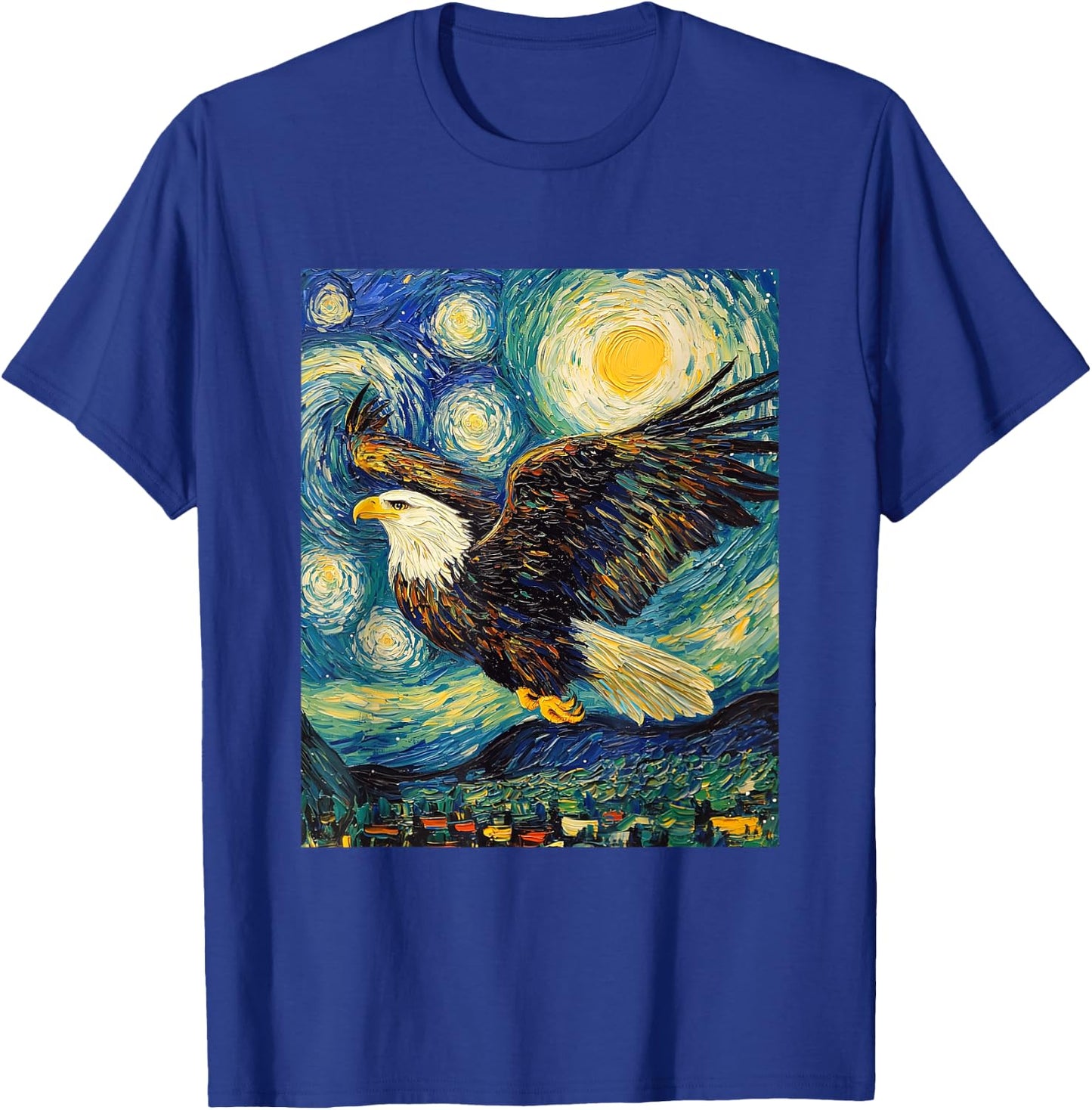 Bald Eagle Bird - Van Gogh Style - Starry Night T-Shirt - T-Shirt | Royal