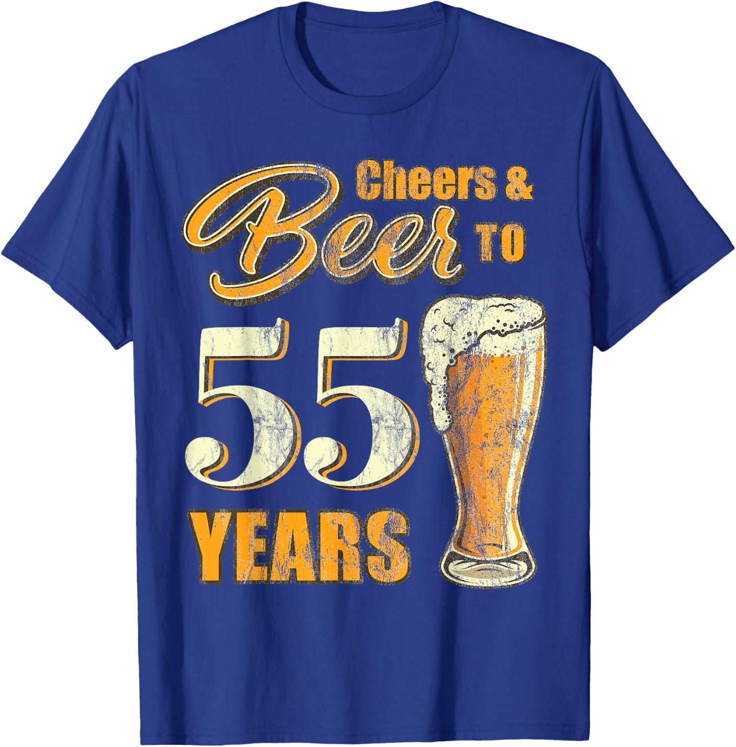 Cheers And Beers To 55 Years Funny Birthday Party Vintage T-Shirt - T-Shirt | Royal