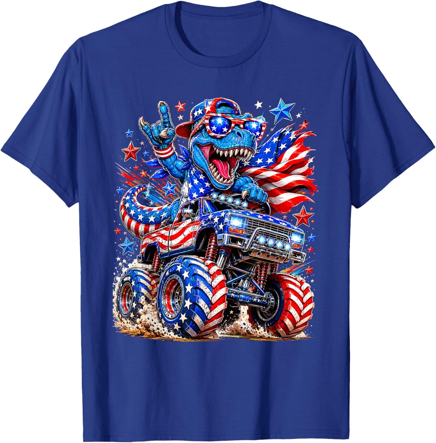 T Rex 4th of July Dinosaur American Flag USA Patriotic T-Shirt - T-Shirt | Royal