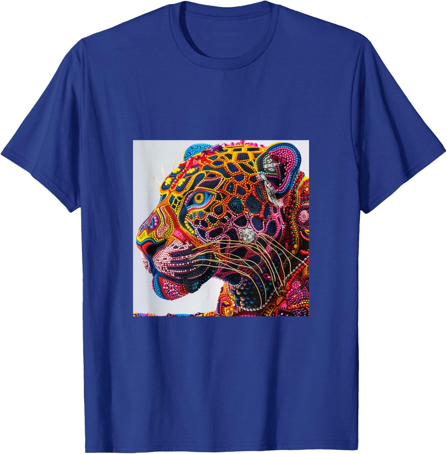 Jaguar Head Huichol Art Mexico Aztec Mayas T-Shirt - T-Shirt | Royal