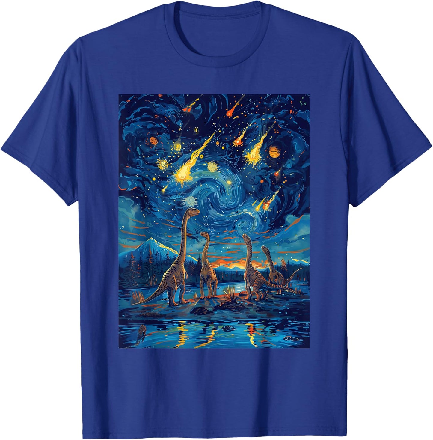 Last Day Of Dinosaur Meteor Shower Starry Night Funny Dino T-Shirt - T-Shirt | Royal